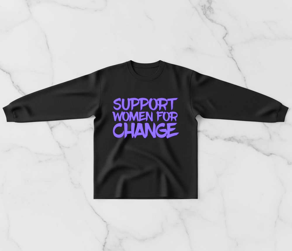 Long Sleeve Support Woman For Change Basic Purple Designed T-Shirt