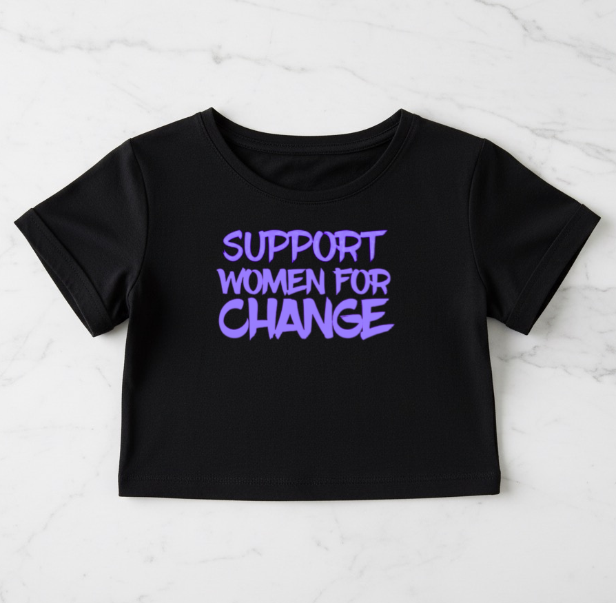 Crop Top Support Woman For Change Basic Purple Designed T-Shirt