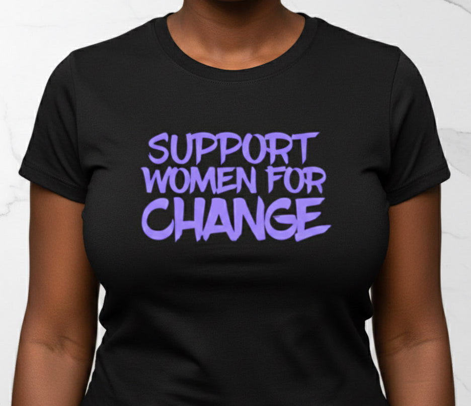 Short Sleeve Support Woman For Change Purple Designed T-Shirt