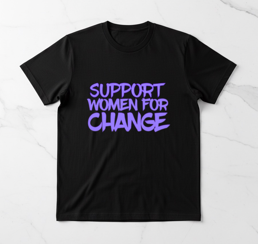 Short Sleeve Support Woman For Change Purple Designed T-Shirt